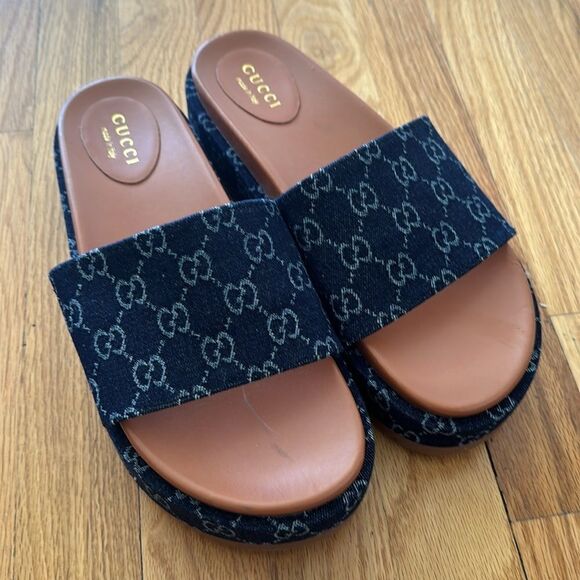 Gucci sz EU 45 US 11.5 denim slide sandals excellent pre owned condition - Picture 1 of 8